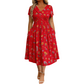 👗 50 % RABAT NU! 💐Midi-kjole til kvinder med V-udskæring, blomsterprint og snoet talje – med sidelommer, blød og luftig afslappet sommerkjole