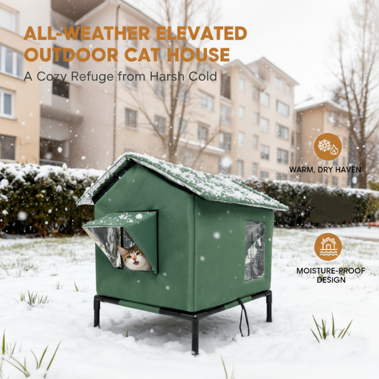 🐱🏠 NU: 50% RABAT I BEGRÆNSET TID – Vandtæt Udendørs Kattehus – Termisk Aluminiumsfor – Forhøjet Ramme – Stabil – Sammenklappeligt – Til Have & Udeplads 🌧️❄️✨
