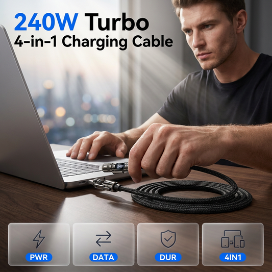 🔥 2026 NYHED: 50% RABAT – 240W Turbo 4-i-1 Opladningskabel – Smart digitalt display – Fletnylon – Zinklegering – Til bil, hjem & kontor 🔌⚡✨