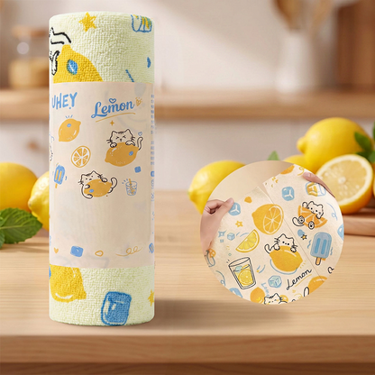 🧼🍋 2026 NYHED: 50% RABAT – Trykte Mikrofiberklude – Riv af – Ultra Absorberende – Flere Overflader – Genanvendelige – Søde Citron- & Katte Motiver – Til Effektiv Køkkenrengøring 🐱✨🧺