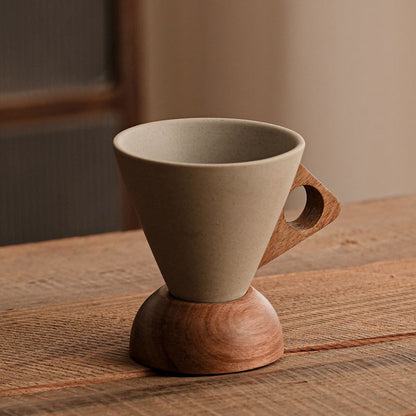 ☕🍂 NU: 50% RABAT I BEGRÆNSET TID – Rustik Keramisk Kaffekop – Unik Matglasur – Vintage Design – Træhåndtag – Alsidig – Perfekt Gave til Kaffeelskere 🪵✨🛡️