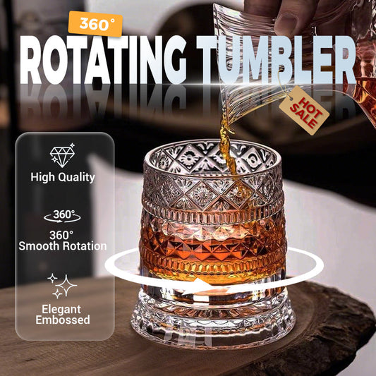 🥃✨ NU: 50% RABAT I BEGRÆNSET TID – 360° Roterende Whiskyglas – Stabil Afkoblet Base – Prægede Mønstre – Premium Fødevaregodkendt Glas – Alsidigt Drikkeglas 🍸🛡️💎