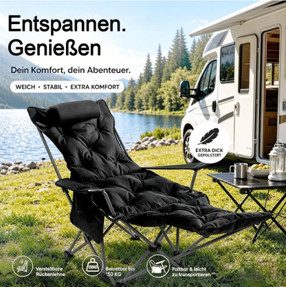 🔥 50% RABAT – Justerbar campingstol med fodstøtte – Premium Oxford-stoff – Forsterket ramme – Tåler 136 kg 🏕️💪