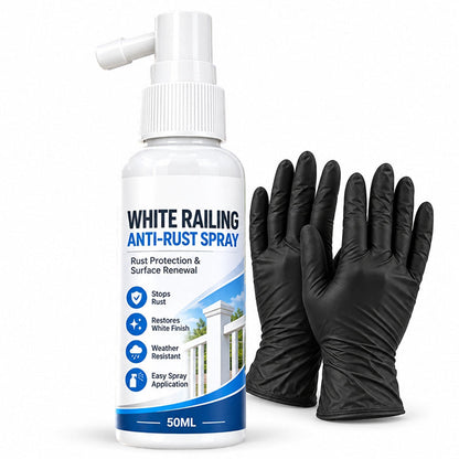 🛡️50 % RABAT NU! Hvid rustbeskyttende spray til gelændere – vejrbestandig spray til opfriskning og beskyttelse af hvide metaloverflader, der genopfrisker og beskytter udendørs gelændere, hegn og metalmøbler