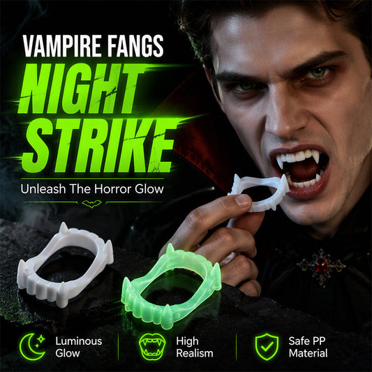 🧛‍♂️✨ KØB 1, FÅ 1 GRATIS  – Glødende Vampyrtænder – Lyser i Mørket – 2 Stilarter – Perfekt til Halloween, Cosplay & Fest – Skab et Uhyggeligt Blik på Sekunder 🎃🦇🛡️