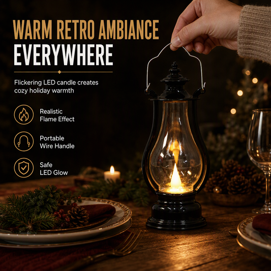 🕯️✨ NU: 50% RABAT I BEGRÆNSET TID – Retro Vintage Lygte med Flimrende LED-lys – Trygt & Bærbart Levende Lys – Uden Voks, Varme eller Røg – Robust & Elegant – Til Hjem & Fest 🏡🛡️