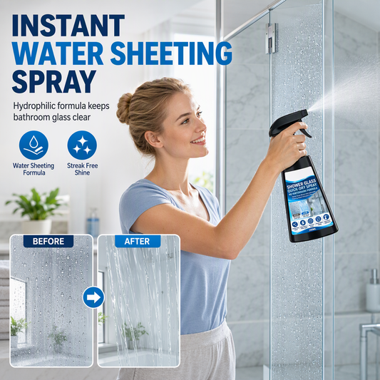 💧✨ NU: 50% RABAT I BEGRÆNSET TID – Vandafvisende Glasspray – Hurtigtørrende – Blokerer Vandmærker & Kalk – Hydrofil Beskyttelse – Til Bad, Spejle & Vinduer 🛡️🪟