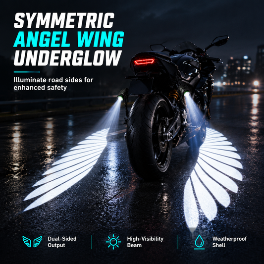 🔥 NÅ: 50% RABAT I BEGRÆNSET TID – Symmetrisk Engelvinge Underglow til Motorcykel & Cykel – Ultrakklar Projektorlinse – Farverige Alternativer – Bredt Sikkerhedsområde 🛵✨🛡️